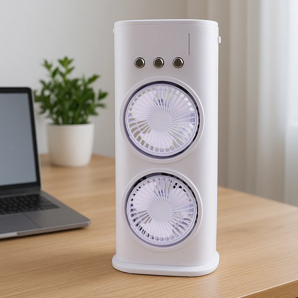 ❄️ Electric Double-Head Air Cooler Fan with Mist & Remote