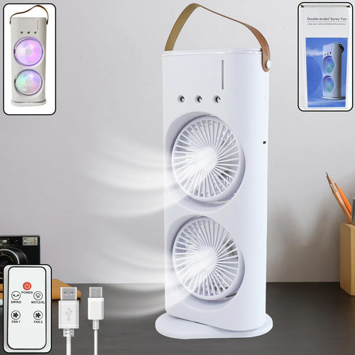 ❄️ Electric Double-Head Air Cooler Fan with Mist & Remote