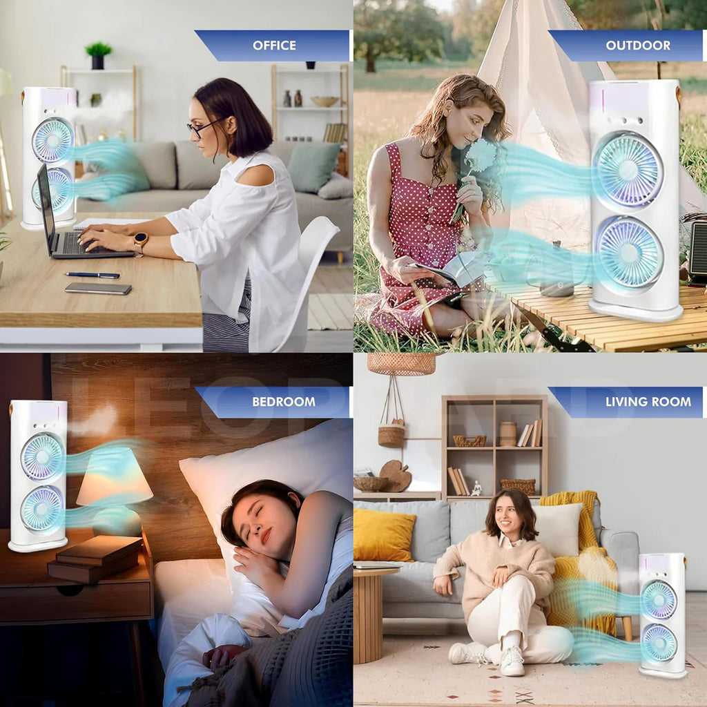 ❄️ Electric Double-Head Air Cooler Fan with Mist & Remote
